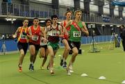 19 March 2011; David Harper, from Westport AC, Co. Mayo, leading the U17 boys 1500m final. Woodie’s DIY National Juvenile Indoor Championships, Meadowbank Indoor Arena, Magherafelt, Derry. Picture credit: Oliver McVeigh / SPORTSFILE