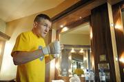 19 March 2011; Willie Casey prepares in his dressing room ahead of his WBA Super Bantamweight Title fight against Guillermo Rigondeaux. Citywest Conference Centre, Saggart, Co. Dublin. Picture credit: Diarmuid Greene / SPORTSFILE