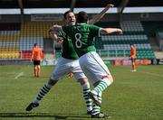 20 March 2011; Joe Markey, Ireland, celebrates with team-mate Jason Moran, left, after scoring his side's first goal. CP Invitational Tournament, St. Patrick's Day Cup Final, Ireland v Holland, Tallaght Stadium, Tallaght, Dublin. Picture credit: Brian Lawless / SPORTSFILE