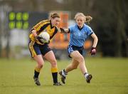 20 March 2011; Fiona McHale, DCU, in action against Niamh Woods, UUJ. O'Connor Cup Final 2011, Dublin City University v University of Ulster Jordanstown, University of Limerick, Limerick. Picture credit: Stephen McCarthy / SPORTSFILE