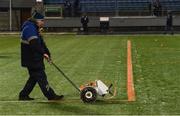 3 November 2016; Ground staff change the markings on the pitch from white to orange before the start of the UEFA Europa League Group D Matchday 4 match between Zenit St Petersburg v Dundalk at Stadion Pertrovskiy in St Petersburg, Russia. Photo by David Maher/Sportsfile