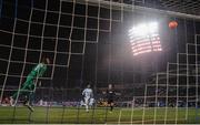 3 November 2016; Zenit St Petersburg goalkeeper Mikhail Kerzhakov watches as a shot comes back off the post from Patrick McEleney of Dundalk during the UEFA Europa League Group D Matchday 4 match between Zenit St Petersburg and Dundalk at Stadion Pertrovskiy in St Petersburg, Russia. Photo by David Maher/Sportsfile