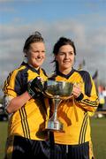 20 March 2011; DCU players, Fiona McHale, left, and Mary Naughton, both from Mayo, with the O'Connor Cup. O'Connor Cup Final 2011, Dublin City University v University of Ulster Jordanstown, University of Limerick, Limerick. Picture credit: Stephen McCarthy / SPORTSFILE