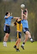 20 March 2011; Eimear Keane, right, and Aoife McDonnell, UUJ, in action against Shannon Quinn, DCU. O'Connor Cup Final 2011, Dublin City University v University of Ulster Jordanstown, University of Limerick, Limerick. Picture credit: Stephen McCarthy / SPORTSFILE