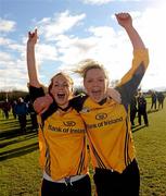 20 March 2011; DCU players Sinead O'Mahony, left, and Amy McGuinness celebrate their side's victory. O'Connor Cup Final 2011, Dublin City University v University of Ulster Jordanstown, University of Limerick, Limerick. Picture credit: Stephen McCarthy / SPORTSFILE