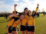 20 March 2011; DCU players, from left, Ellen McCarron, Roisin O'Keeffe and Aoife McAnespie celebrate their side's victory. O'Connor Cup Final 2011, Dublin City University v University of Ulster Jordanstown, University of Limerick, Limerick. Picture credit: Stephen McCarthy / SPORTSFILE