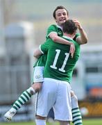 20 March 2011; Jason Moran, Ireland, celebrates with team-mate Gary Messett, left, after scoring his side's second goal to win the match in extra-time. CP Invitational Tournament, St. Patrick's Day Cup Final, Ireland v Holland, Tallaght Stadium, Tallaght, Dublin. Picture credit: Brian Lawless / SPORTSFILE