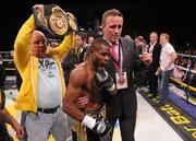 19 March 2011; Guillermo Rigondeaux with Gary Hyde after victory over Willie Casey in their WBA Super Bantamweight Title fight. Citywest Conference Centre, Saggart, Co. Dublin. Picture credit: Diarmuid Greene / SPORTSFILE
