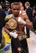 19 March 2011; Guillermo Rigondeaux with the WBA Super Bantamweight belt after victory over Willie Casey in their WBA Super Bantamweight Title fight. Citywest Conference Centre, Saggart, Co. Dublin. Picture credit: Diarmuid Greene / SPORTSFILE