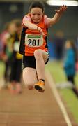 19 March 2011; Oliva Moylan, from Nea Olympic, in action during the U12 Girls long jump. Woodie’s DIY National Juvenile Indoor Championships, Meadowbank Indoor Arena, Magherafelt, Derry. Picture credit: Oliver McVeigh / SPORTSFILE