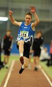 19 March 2011; Ryan Murray, from Bree AC, in action during the U14 Boys Long Jump. Woodie’s DIY National Juvenile Indoor Championships, Meadowbank Indoor Arena, Magherafelt, Derry. Picture credit: Oliver McVeigh / SPORTSFILE