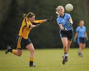 20 March 2011; Neamh Woods, UUJ, in action against Fiona McHale, DCU. O'Connor Cup Final 2011, Dublin City University v University of Ulster Jordanstown, University of Limerick, Limerick. Picture credit: Stephen McCarthy / SPORTSFILE