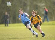 20 March 2011; Naomi McMullan, UUJ, in action against Aoife McAnespie, DCU. O'Connor Cup Final 2011, Dublin City University v University of Ulster Jordanstown, University of Limerick, Limerick. Picture credit: Stephen McCarthy / SPORTSFILE