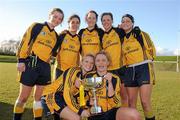 20 March 2011; DCU players, front, Fiona Hudson and Amy McGuinness with team-mates, back, from left, Ellen McCarron, Roisin O'Keeffe, Shannon Quinn, Fiona McHale and Donna English with the O'Connor Cup following their side's victory. O'Connor Cup Final 2011, Dublin City University v University of Ulster Jordanstown, University of Limerick, Limerick. Picture credit: Stephen McCarthy / SPORTSFILE