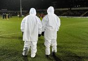 19 March 2011; Two umpires watch as Tyrone warm up. Allianz Football League Division 2 Round 5, Laois v Tyrone, O'Moore Park, Portlaoise, Co. Laois. Picture credit: Ray McManus / SPORTSFILE