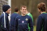 21 March 2011; Northern Ireland's Sammy Clingan, Niall McGinn and Paddy McCourt during squad training ahead of their EURO2012 Championship Qualifier match against Serbia in Belgrade on Friday. Northern Ireland Squad Training, Civil Service Sports Pavilion, Upper Newtownards Road, Belfast. Picture credit: Oliver McVeigh / SPORTSFILE