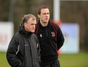 21 March 2011; Ulster's head coach Brian McLaughlin  with asstant strength and conditioning coach Kevin Geary during squad training ahead of their Celtic League match against Glasgow Warriors on Friday. Ulster Rugby Squad Training, Newforge Training Ground, Belfast, Co. Antrim. Picture credit: Oliver McVeigh / SPORTSFILE