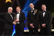 4 November 2016; Kilkenny hurler Pádraig Walsh receives his award from Uachtarán Chumann Lúthchleas Gael Aogán Ó Fearghail, in the company of Dermot Earley, 2nd from right, GPA President, and Dave Sheeran, right, Managing Director, Opel Ireland, at the 2016 GAA/GPA Opel All-Stars Awards at the Convention Centre in Dublin. Photo by Ramsey Cardy/Sportsfile