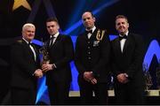 4 November 2016; Tipperary hurler Ronan Maher receives his award from Uachtarán Chumann Lúthchleas Gael Aogán Ó Fearghail, in the company of Dermot Earley, 2nd from right, GPA President, and Dave Sheeran, right, Managing Director, Opel Ireland, at the 2016 GAA/GPA Opel All-Stars Awards at the Convention Centre in Dublin. Photo by Ramsey Cardy/Sportsfile