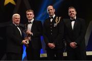 4 November 2016; Tipperary hurler John McGrath receives his award from Uachtarán Chumann Lúthchleas Gael Aogán Ó Fearghail, in the company of Dermot Earley, 2nd from right, GPA President, and Dave Sheeran, right, Managing Director, Opel Ireland, at the 2016 GAA/GPA Opel All-Stars Awards at the Convention Centre in Dublin. Photo by Ramsey Cardy/Sportsfile