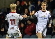 4 November 2016; Aaron Cairns, right, of Ulster celebreates with teammate Rob Lyttle, after scoring his side's first try during the Guinness PRO12 Round 8 match between Edinburgh Rugby and Ulster at BT Murrayfield Stadium in Edinburgh, Scotland. Photo by Graham Stuart/Sportsfile