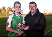 5 November 2016; Roma McLaughlin of Peamount being presented with her player of the match award by James O'Connor after the Continental Tyres Women's National League match between Cork City WFC and Peamount at Bishopstown Stadium, Cork. Photo by Eóin Noonan/Sportsfile