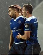 5 November 2016; Adam Byrne is congratulated by his Leinster team-mate Noel Reid, right, after scoring their side's fifth try during the Guinness PRO12 Round 8 match between Zebre and Leinster at Stadio Sergio Lanfranchi in Parma, Italy. Photo by Stephen McCarthy/Sportsfile