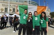 5 November 2016; Ireland supporters, from left, Jodey Fitzgerald, from Waterford, Yvonne Kenna, from Dublin, David Byrne, from Wicklow, and Victoria Redmond, from Dublin, ahead of the International rugby match between Ireland and New Zealand at Soldier Field in Chicago, USA. Photo by Brendan Moran/Sportsfile