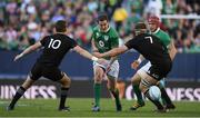 5 November 2016; Jonathan Sexton of Ireland in action against Beauden Barrett, left, and Sam Cane of New Zealand during the International rugby match between Ireland and New Zealand at Soldier Field in Chicago, USA. Photo by Brendan Moran/Sportsfile