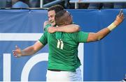 5 November 2016; Simon Zebo, right, celebrates with team-mate Jonathan Sexton after scoring their side's fourth try against New Zealand during the International rugby match between Ireland and New Zealand at Soldier Field in Chicago, USA. Photo by Brendan Moran/Sportsfile