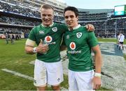 5 November 2016; Josh van der Flier, left, and Joey Carbery of Ireland celebrate after the International rugby match between Ireland and New Zealand at Soldier Field in Chicago, USA. Photo by Brendan Moran/Sportsfile