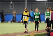 19 March 2011; Daena Kealy, Tinryland AC, Co. Carlow, in action during the U12 girls long jump. Woodie’s DIY National Junior Indoor Championships, Meadowbank Indoor Arena, Magherafelt, Derry. Picture credit: Oliver McVeigh / SPORTSFILE