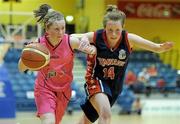 22 March 2011; Niamh Duffy, Presentation Secondary School, Listowel, in action against Ingrid Gaffney, OLM Drimnagh, Dublin. Basketball Ireland Girls U16B Schools League Final, OLM Drimnagh, Dublin v Presentation Secondary School, Listowel, Co. Kerry, National Basketball Arena, Tallaght, Co. Dublin. Photo by Sportsfile