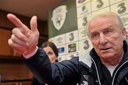 22 March 2011; Republic of Ireland manager Gionvanni Trapattoni speaking during a management update ahead of their EURO2012 Championship Qualifier match against Macedonia on Saturday March 26th. Republic of Ireland Management Update, Gannon Park, Malahide, Co. Dublin. Picture credit: David Maher / SPORTSFILE