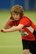 19 March 2011; Harry O'Neill, City of Derry, in action during the U12 Boys Shot Putt. Woodie’s DIY National Junior Indoor Championships, Meadowbank Indoor Arena, Magherafelt, Derry. Picture credit: Oliver McVeigh / SPORTSFILE