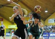 22 March 2011; Lorna Twoney, Ursuline Blackrock, Cork, in action against Mairead Ni Chathasaigh, Colaiste Ide an Daingean, Co. Kerry. Basketball Ireland Girls U19C Schools League Final, Ursuline Blackrock, Cork v Colaiste Ide an Daingean, Co. Kerry, National Basketball Arena, Tallaght, Co. Dublin. Photo by Sportsfile