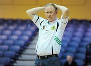 23 March 2011; Tomas O'Hanlon, coach, Mercy Mounthawk, Tralee, Co. Kerry, watches the clock ticking down in the last quarter. Basketball Ireland Girls U16A Schools League Final, St.Vincents, Cork v Mercy Mounthawk, Tralee, Co. Kerry, National Basketball Arena, Tallaght, Co. Dublin. Picture credit: Brian Lawless / SPORTSFILE