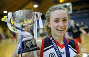 23 March 2011; Megan O'Leary, captain of St. Vincents, Cork, with the cup. Basketball Ireland Girls U16A Schools League Final, St.Vincents, Cork v Mercy Mounthawk, Tralee, Co. Kerry, National Basketball Arena, Tallaght, Co. Dublin. Picture credit: Brian Lawless / SPORTSFILE
