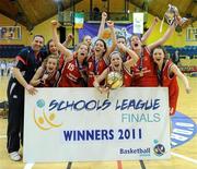 23 March 2011; The Pobail Scoil Chorca Dhuibhne, Co. Kerry, team celebrate with the cup. Basketball Ireland Girls U19A Schools League Final, Pobail Scoil Chorca Dhuibhne, Co. Kerry v St. Josephs, Abbeyfeale, Co. Limerick, National Basketball Arena, Tallaght, Co. Dublin. Picture credit: Brian Lawless / SPORTSFILE