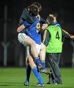 23 March 2011; Longford team-mates John Keegan, right, and Conor Quaine celebrate victory at the end of the game. Cadbury Leinster GAA Football Under 21 Championship Semi-Final, Longford v Westmeath, Pairc Tailteann, Navan, Co. Meath. Picture credit: Barry Cregg / SPORTSFILE