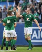 5 November 2016; Devin Toner, right, and Finlay Bealham of Ireland celebrate victory after the International rugby match between Ireland and New Zealand at Soldier Field in Chicago, USA. Photo by Brendan Moran/Sportsfile