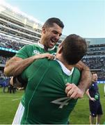 5 November 2016; Rob Kearney, left, and Donnacha Ryan of Ireland celebrate victory after the International rugby match between Ireland and New Zealand at Soldier Field in Chicago, USA. Photo by Brendan Moran/Sportsfile