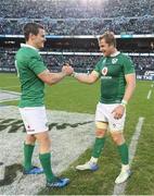 5 November 2016; Jonathan Sexton, left, and Jamie Heaslip of Ireland celebrate victory after the International rugby match between Ireland and New Zealand at Soldier Field in Chicago, USA. Photo by Brendan Moran/Sportsfile