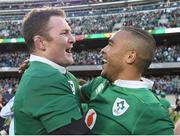 5 November 2016; Ireland players Donnacha Ryan, left, and Simon Zebo celebrate victory after the International rugby match between Ireland and New Zealand at Soldier Field in Chicago, USA. Photo by Brendan Moran/Sportsfile
