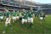 5 November 2016; Ireland players Tadhg Furlong and Ultan Dillane celebrate victory after the International rugby match between Ireland and New Zealand at Soldier Field in Chicago, USA. Photo by Brendan Moran/Sportsfile