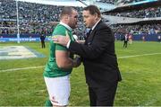 5 November 2016; Jack McGrath of Ireland with New Zealand head coach Steve Hansen after the International rugby match between Ireland and New Zealand at Soldier Field in Chicago, USA. Photo by Brendan Moran/Sportsfile