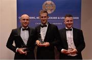 4 November 2016; Sligo hurlers, from left, Cormac Behan, Keith Raymond and Brian O'Loughlin with their Lory Meagher Champions 15 Awards, at the 2016 GAA/GPA Opel All-Stars Awards at the Convention Centre in Dublin. Photo by Piaras Ó Mídheach/Sportsfile