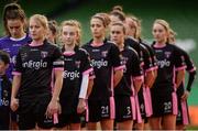 6 November 2016; Captain Nicola Sinnott, left, of Wexford Youths during the national anthem ahead of the Continental Tyres FAI Women's Senior Cup Final game between Shelbourne Ladies and Wexford Youths at Aviva Stadium in Lansdowne Road, Dublin. Photo by Seb Daly/Sportsfile