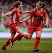 6 November 2016; Leanne Kiernan, left, of Shelbourne Ladies celebrates with teammate Siobhan Killeen after scoring her side's second goal during the Continental Tyres FAI Women's Senior Cup Final game between Shelbourne Ladies and Wexford Youths at Aviva Stadium in Lansdowne Road, Dublin. Photo by Seb Daly/Sportsfile