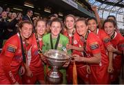 6 November 2016; Shelbourne Ladies team celebrate with the cup after the Continental Tyres FAI Women's Senior Cup Final game between Shelbourne Ladies and Wexford Youths at Aviva Stadium in Lansdowne Road, Dublin. Photo by Eóin Noonan/Sportsfile